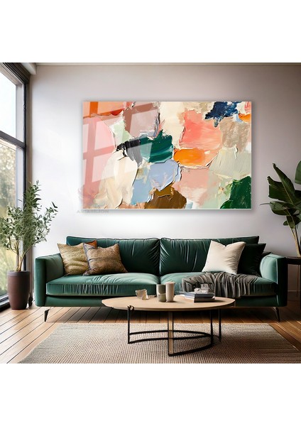 Cam Yatay Duvar Tablosu Cam Renkli Firca Darbeleri5 Ev Ofis Salon Modern Duvar Tablosu modelleri