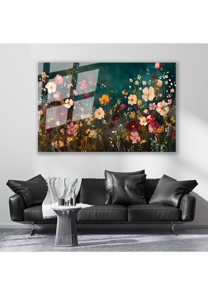 Cam Yatay Duvar Tablosu Cam Cicek BAHCESI44 Ev Ofis Salon Modern Duvar Tablosu
