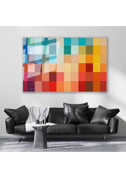 Cam Yatay Duvar Tablosu Cam Renk Kareleri Ev Ofis Salon Modern Duvar Tablosu