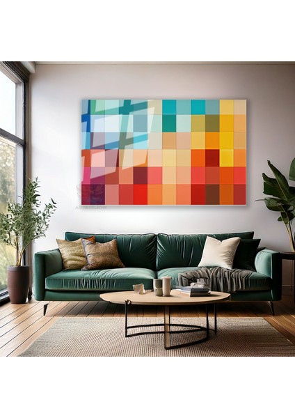 Cam Yatay Duvar Tablosu Cam Renk Kareleri Ev Ofis Salon Modern Duvar Tablosu modelleri