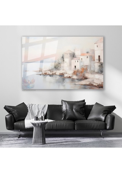 Cam Yatay Duvar Tablosu Cam Soyut Sahil Kasabasi Ev Ofis Salon Modern Duvar Tablosu