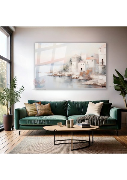 Cam Yatay Duvar Tablosu Cam Soyut Sahil Kasabasi Ev Ofis Salon Modern Duvar Tablosu modelleri