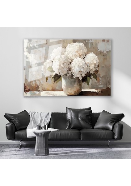 Cam Yatay Duvar Tablosu Cam Vazoda Beyaz Cicekler Ev Ofis Salon Modern Duvar Tablosu
