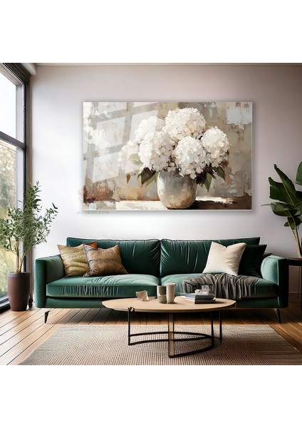Cam Yatay Duvar Tablosu Cam Vazoda Beyaz Cicekler Ev Ofis Salon Modern Duvar Tablosu modelleri