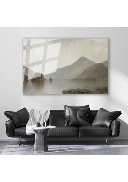 Cam Yatay Duvar Tablosu Cam Vintage Dag Gol Manzarasi2 Ev Ofis Salon Modern Duvar Tablosu