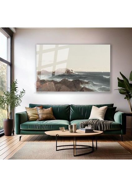Cam Yatay Duvar Tablosu Cam Kayalıklarve Deniz Ev Ofis Salon Modern Duvar Tablosu modelleri