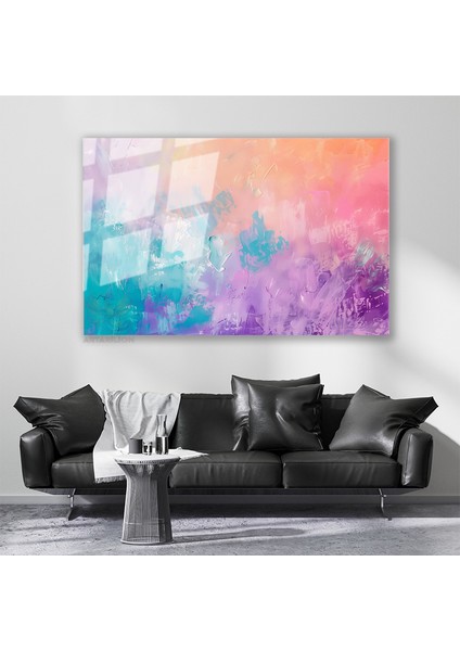 Cam Yatay Duvar Tablosu Cam Pastel Firca Darbeleri3 Ev Ofis Salon Modern Duvar Tablosu