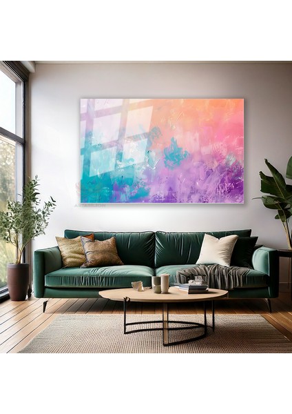 Cam Yatay Duvar Tablosu Cam Pastel Firca Darbeleri3 Ev Ofis Salon Modern Duvar Tablosu modelleri