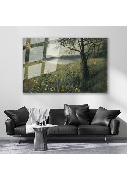 Cam Yatay Duvar Tablosu Cam Yesil Doga Manzarasi3 Ev Ofis Salon Modern Duvar Tablosu