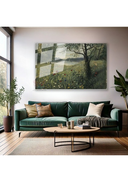 Cam Yatay Duvar Tablosu Cam Yesil Doga Manzarasi3 Ev Ofis Salon Modern Duvar Tablosu modelleri