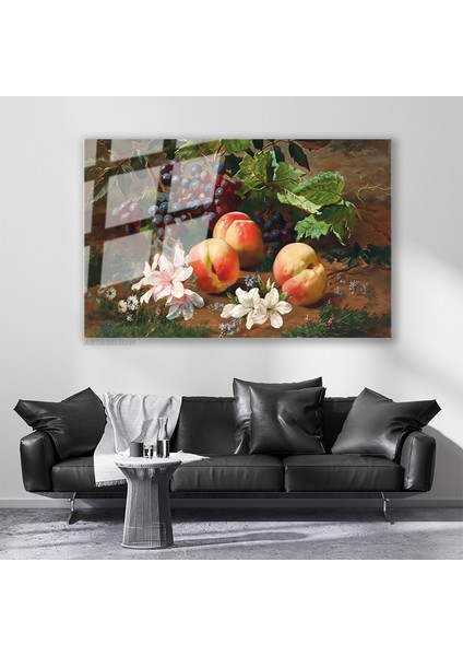 Cam Yatay Duvar Tablosu Cam Naturmort Meyveler Ev Ofis Salon Modern Duvar Tablosu