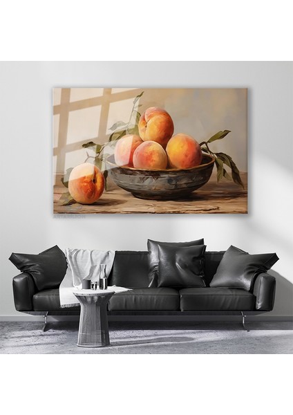 Cam Yatay Duvar Tablosu Cam Naturmort Seftaliler Ev Ofis Salon Modern Duvar Tablosu