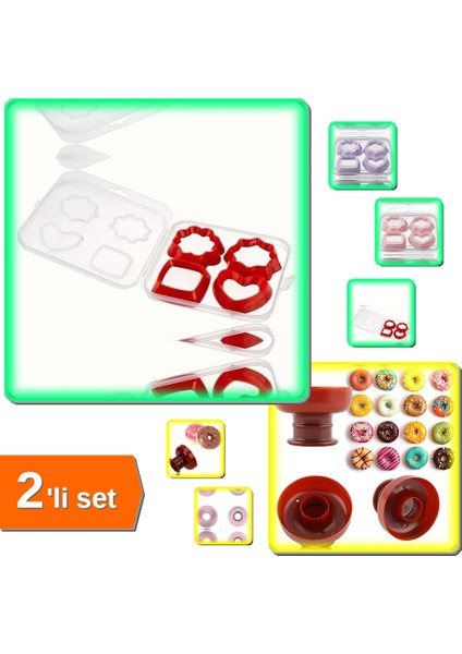 Kurabiye Kalıbı 4 Parça 8 Şekil + Yuvarlak Donut Kek Hamur Kesici Kalıp - 2'li Set Q1A2B3