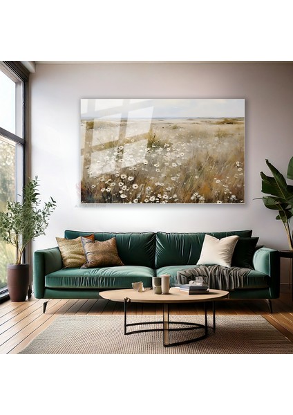 Cam Yatay Duvar Tablosu Cam Vintage Papatyalar Ev Ofis Salon Modern Duvar Tablosu modelleri