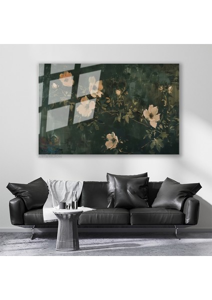 Cam Yatay Duvar Tablosu Cam Cicek BAHCESI55 Ev Ofis Salon Modern Duvar Tablosu