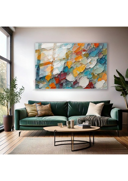 Cam Yatay Duvar Tablosu Cam Renkli Firca Darbeleri4 Ev Ofis Salon Modern Duvar Tablosu modelleri