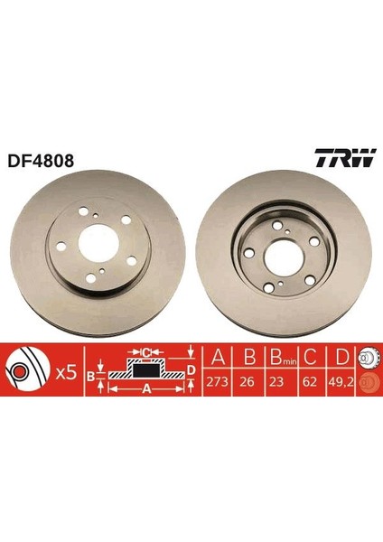 Ön Fren Aynası Toyota Aurıs-Corolla 1.4VVTİ-1.6VVTİ-1.4D-4D 07 273X26X5DLXHAVALI 0986479425