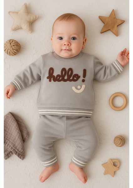 Hello Nakışlı % 100 Pamuk 2'li Erkek Bebek Takım