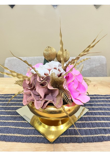 Gold Vazo Eva Aranjman Pembe