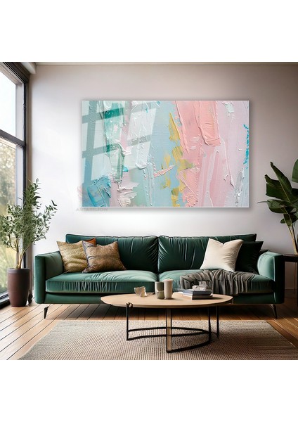 Cam Yatay Duvar Tablosu Cam Pastel Firca Darbeleri2 Ev Ofis Salon Modern Duvar Tablosu modelleri