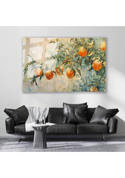 Cam Yatay Duvar Tablosu Cam Portakal Agaci Dallari Ev Ofis Salon Modern Duvar Tablosu