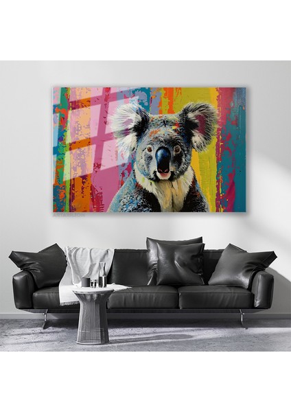 Cam Yatay Duvar Tablosu Cam Renkli Koala Ev Ofis Salon Modern Duvar Tablosu