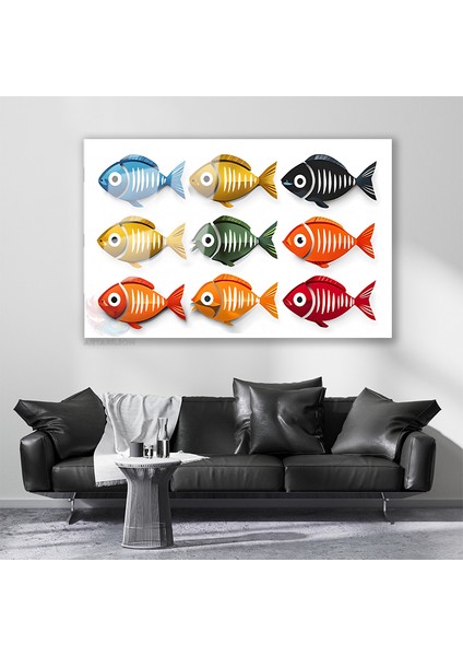 Cam Yatay Duvar Tablosu Cam Cok Renkli Baliklar Ev Ofis Salon Modern Duvar Tablosu