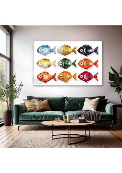 Cam Yatay Duvar Tablosu Cam Cok Renkli Baliklar Ev Ofis Salon Modern Duvar Tablosu modelleri