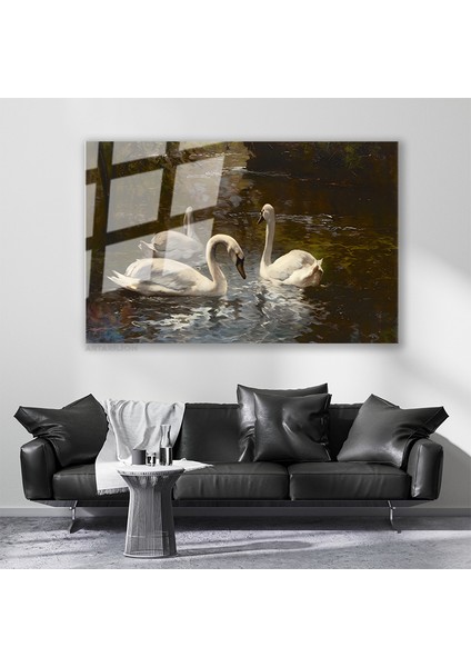 Cam Yatay Duvar Tablosu Cam Beyaz Kugular Ev Ofis Salon Modern Duvar Tablosu