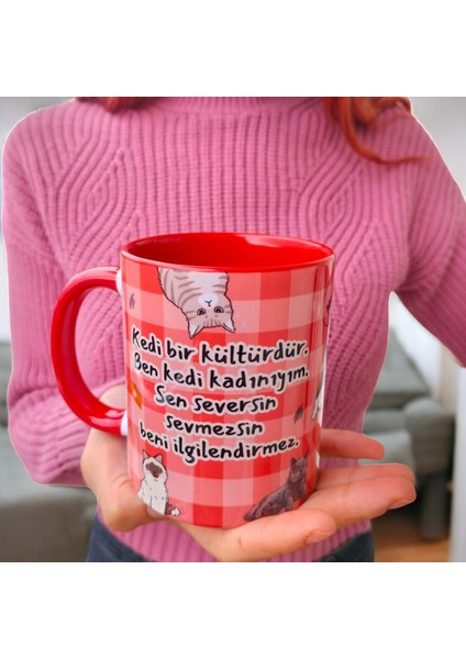 Ben Kedi Kadınıyım Tasarım Porselen Hediyelik Kupa Bardak-Cat Mom-Doğum Günü Hediyesi Ofis-Ev Kupası fiyatları