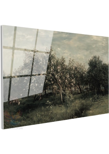 Cam Yatay Duvar Tablosu Cam Yesil Agaclar Ev Ofis Salon Modern Duvar Tablosu fiyatları