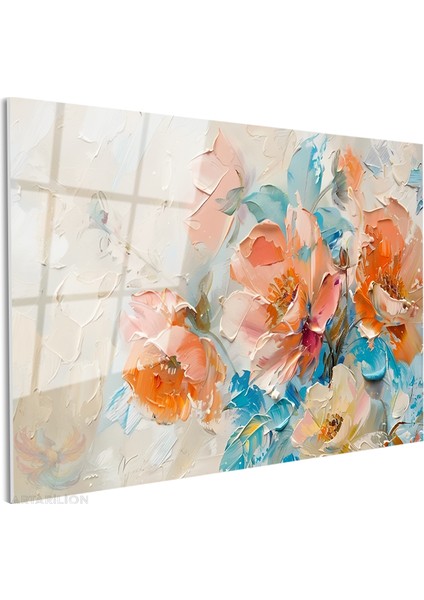 Cam Yatay Duvar Tablosu Cam Firca Darbeleri Cicekler Ev Ofis Salon Modern Duvar Tablosu fiyatları
