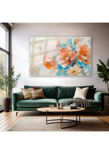 Cam Yatay Duvar Tablosu Cam Firca Darbeleri Cicekler Ev Ofis Salon Modern Duvar Tablosu modelleri