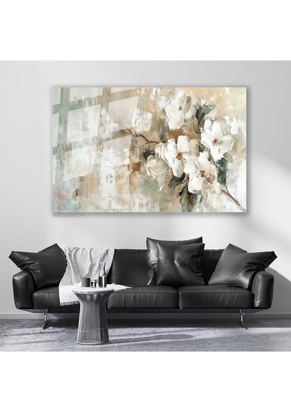 Cam Yatay Duvar Tablosu Cam Firca Darbeleri Cicekler3 Ev Ofis Salon Modern Duvar Tablosu