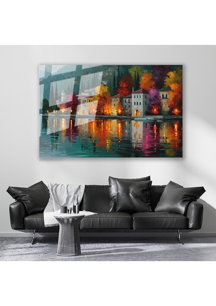 Cam Yatay Duvar Tablosu Cam Sonbahar Manzarasi4 Ev Ofis Salon Modern Duvar Tablosu