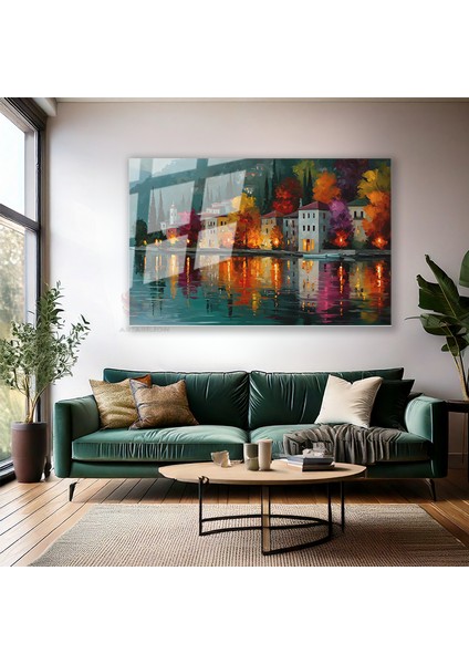 Cam Yatay Duvar Tablosu Cam Sonbahar Manzarasi4 Ev Ofis Salon Modern Duvar Tablosu modelleri