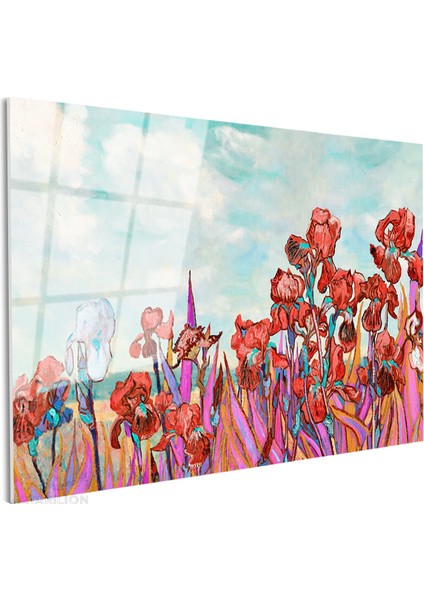 Cam Yatay Duvar Tablosu Cam Kirmizi Çiçekler Ev Ofis Salon Modern Duvar Tablosu fiyatları