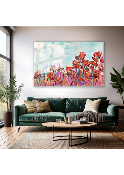Cam Yatay Duvar Tablosu Cam Kirmizi Çiçekler Ev Ofis Salon Modern Duvar Tablosu modelleri