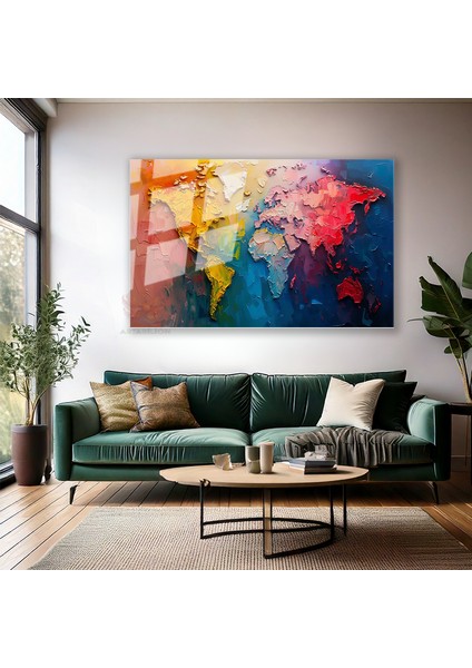 Cam Yatay Duvar Tablosu Cam Renkli Dunya Haritasi Ev Ofis Salon Modern Duvar Tablosu modelleri