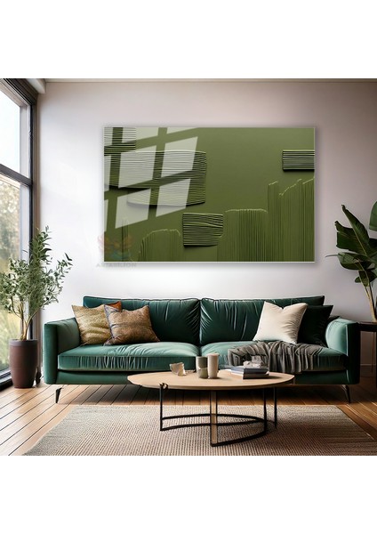 Cam Yatay Duvar Tablosu Cam Yesil Cizgiler Ev Ofis Salon Modern Duvar Tablosu modelleri