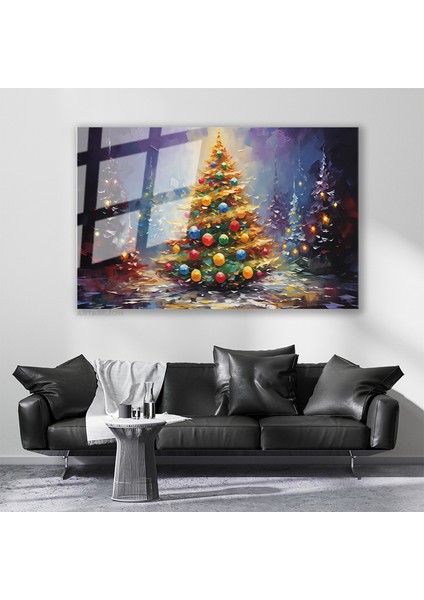 Cam Yatay Duvar Tablosu Cam Yilbasi Agaci Ev Ofis Salon Modern Duvar Tablosu