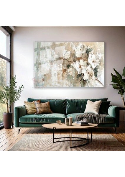 Cam Yatay Duvar Tablosu Cam Firca Darbeleri Cicekler3 Ev Ofis Salon Modern Duvar Tablosu modelleri