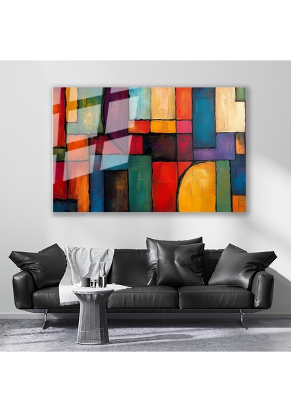 Cam Yatay Duvar Tablosu Cam Soyut Geometrik Sanat2 Ev Ofis Salon Modern Duvar Tablosu