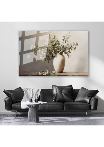 Cam Yatay Duvar Tablosu Cam Vazoda Cicekler2 Ev Ofis Salon Modern Duvar Tablosu