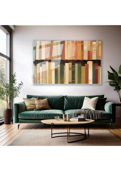 Cam Yatay Duvar Tablosu Cam Kitaplıktaki Kitaplar Ev Ofis Salon Modern Duvar Tablosu modelleri