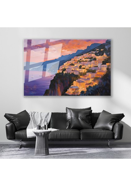 Cam Yatay Duvar Tablosu Cam Avrupa Sehir Manzarasi2 Ev Ofis Salon Modern Duvar Tablosu