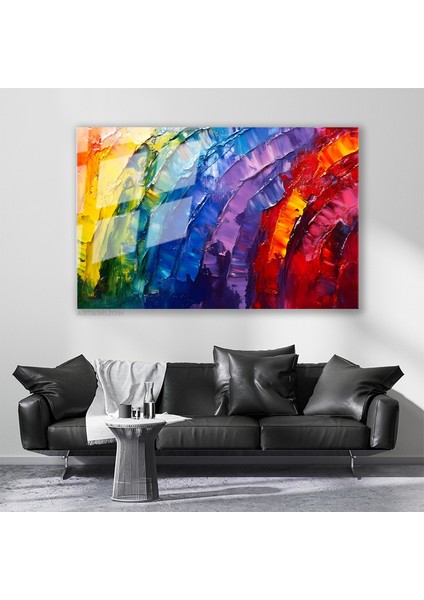 Cam Yatay Duvar Tablosu Cam Renkli Firca Darbeleri6 Ev Ofis Salon Modern Duvar Tablosu