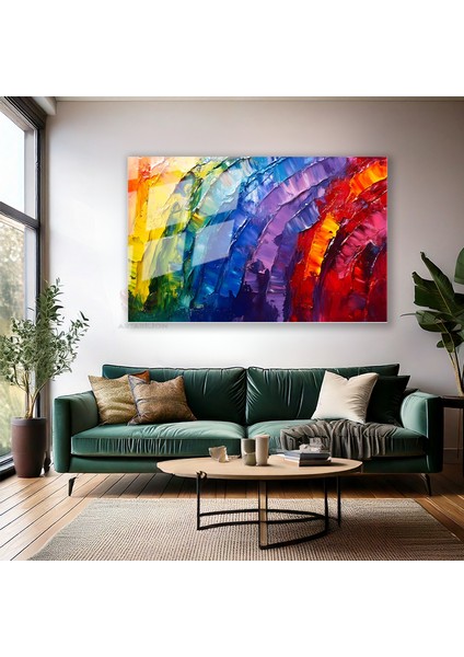 Cam Yatay Duvar Tablosu Cam Renkli Firca Darbeleri6 Ev Ofis Salon Modern Duvar Tablosu modelleri
