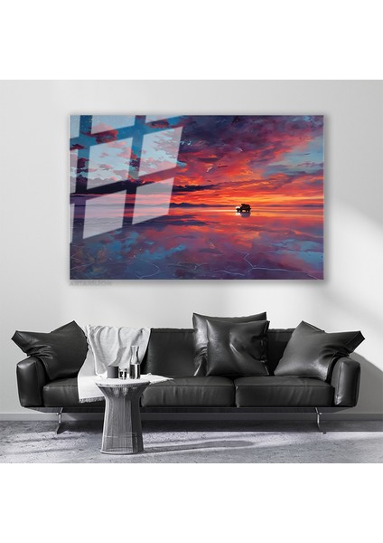 Cam Yatay Duvar Tablosu Cam Gunbatimi Renkleri Ev Ofis Salon Modern Duvar Tablosu
