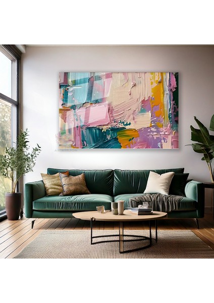 Cam Yatay Duvar Tablosu Cam Pastel Firca Darbeleri4 Ev Ofis Salon Modern Duvar Tablosu modelleri